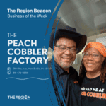 Peach Cobbler Factory owners smiling together.
