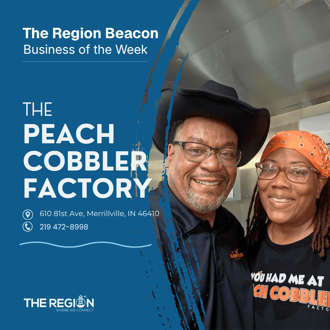 Peach Cobbler Factory owners smiling together.